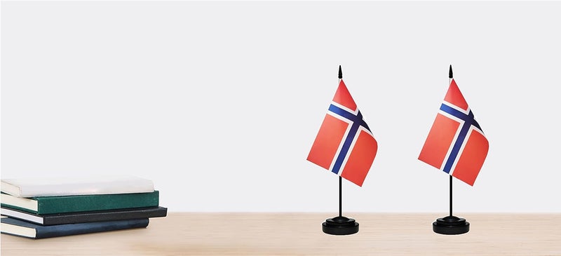 tibijoy Norway Flags Norwegian Desk Flags Set Small Mini Norway Flags Table Flag with 13" Black Pole, Black Base and Spear Top, Miniature Norwegian Deluxe Desktop Flag, Home Decoration, Office Decoration, Festival Celebrations(12 Pack ) - Image 5